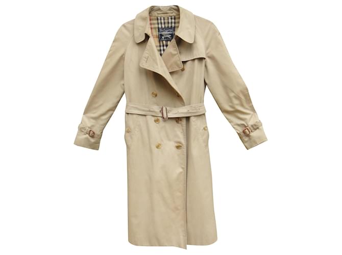 trench coat vintage das mulheres Burberry 42 Bege Algodão Poliéster  ref.190606