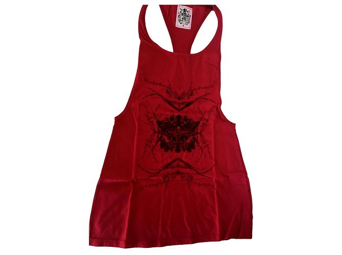 Autre Marque Canotta in cotone rossa con motivo teschio Rosso