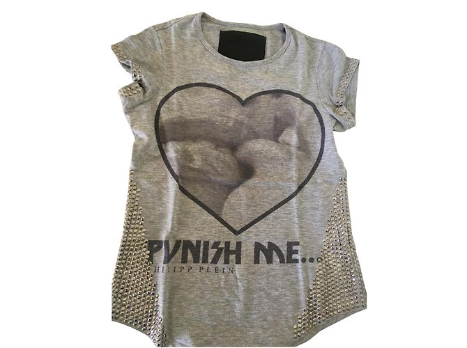 Camiseta Philipp Plein Punish Me Corazón Gris Algodón