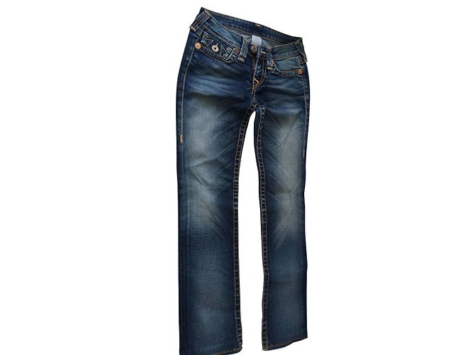 Jeans dritti True Religion 5 tasche blu in cotone