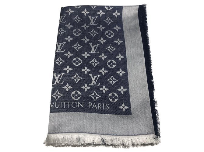 Louis Vuitton monogram blue denim shawl Silk Wool  ref.190765