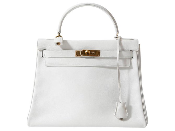 Hermès pour Bonwit Teller, Modèle Kelly 28cm, 1970 Cuir Blanc  ref.190826