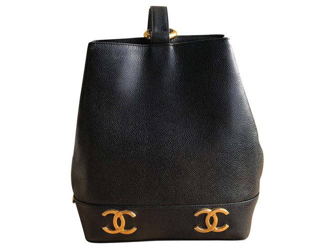 Chanel Vintage Model 1991-1994 Black Leather  ref.190891