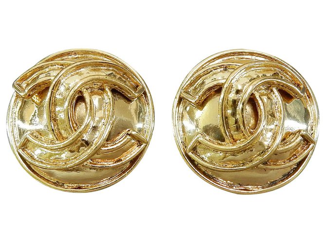 Brincos Chanel Vintage Rodada Clip Dourado Banhado a ouro  ref.190909