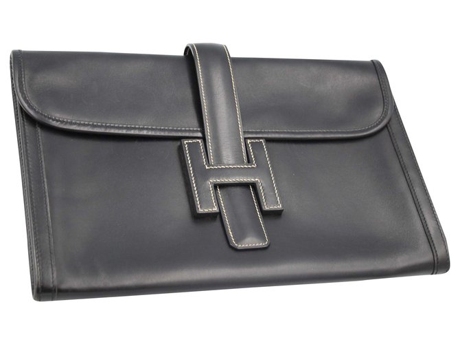 Hermès Jige clutch in black leather  ref.190914