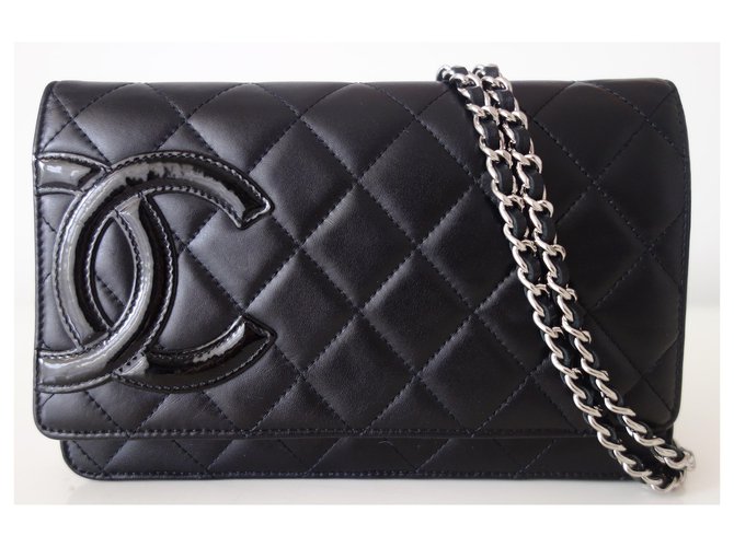 Wallet on chain Chanel Cambon Black Leather  ref.190921