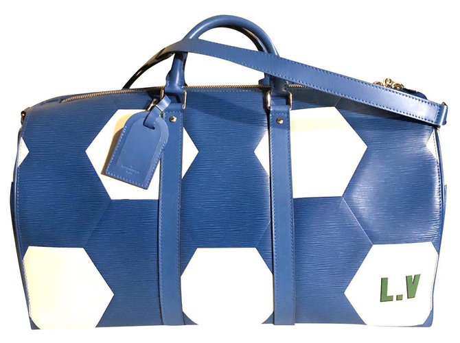 Abbesses Louis Vuitton keepall Light blue Leather  ref.190961