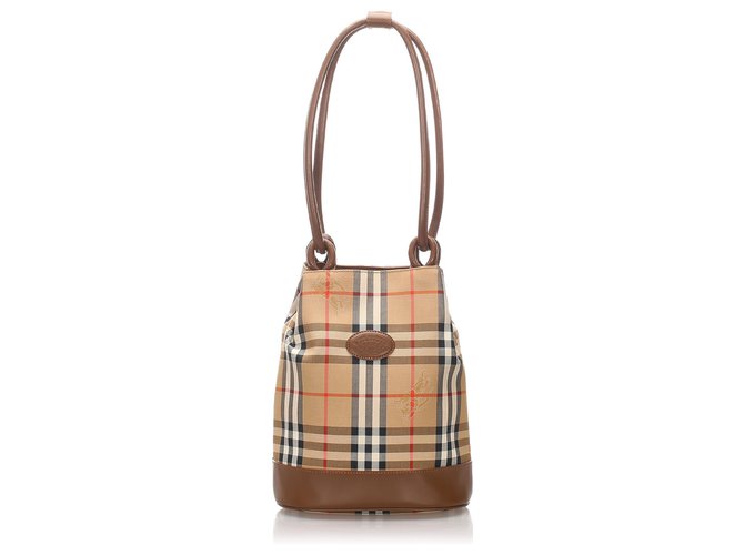 Burberry Brown Haymarket Check Canvas Tote Bag Multiple colors Beige Leather Cloth Pony-style calfskin Cloth  ref.190989