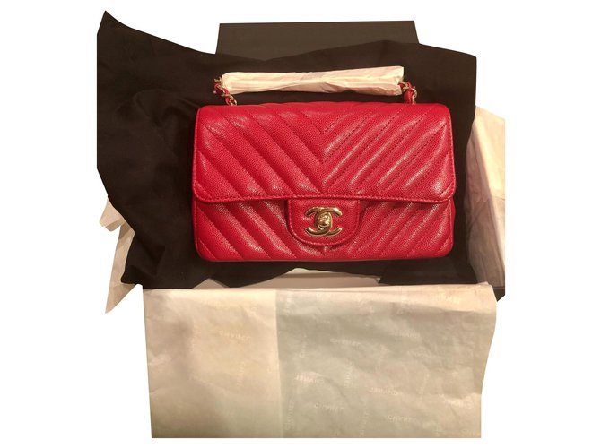 Timeless Chanel Mini rectangular Red Leather  ref.191048