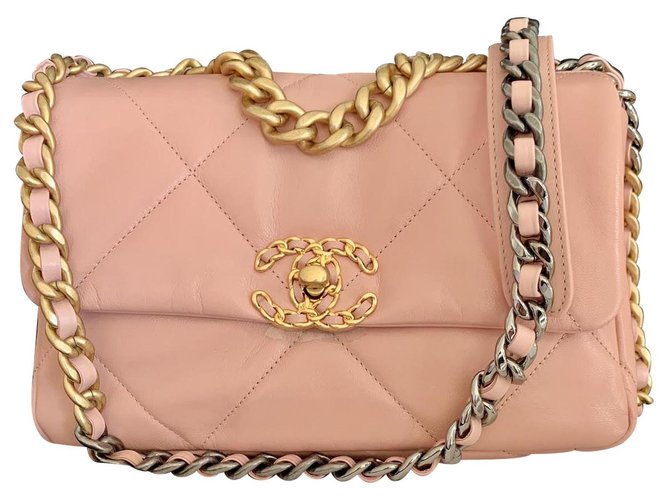 Chanel 19 Bolsa Pequena Blush Pink Goatskin 20P Rosa Couro  ref.191088