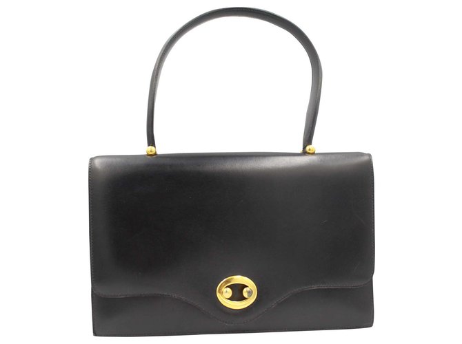 Hermès Hermes Vintage Boutonnière Bag in black leather Cuir Noir  ref.191092