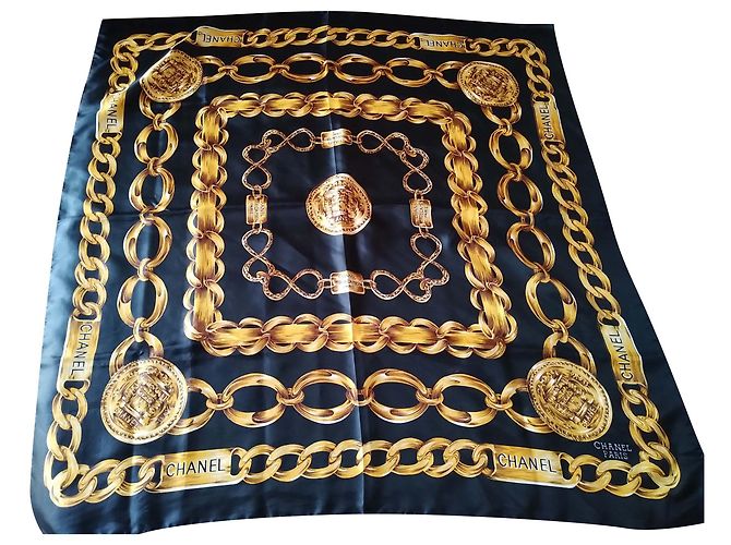 Cambon Chanel Sciarpe di seta Blu scuro