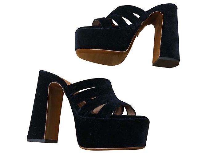 Alexa Chung Velvet mules Navy blue