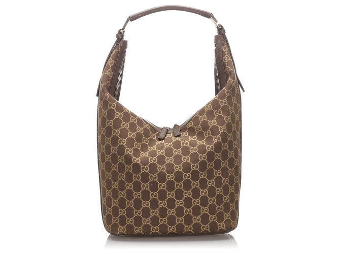 Gucci Brown GG Canvas Tote Bag Leather Cloth Pony-style calfskin Cloth  ref.191586