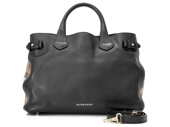 Burberry Black Medium Banner Leather Tote Brown Light brown Cloth Pony-style calfskin Cloth  ref.191622