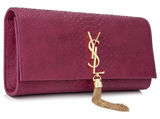 Yves Saint Laurent YSL Pink Cassandre Embossed Leather Clutch Bag Rosa Couro Bezerro-como bezerro  ref.191669