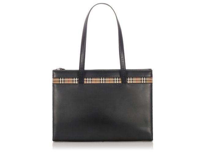 Burberry Black Leather Tote Bag Multiple colors Cotton Pony-style calfskin Cloth  ref.191686