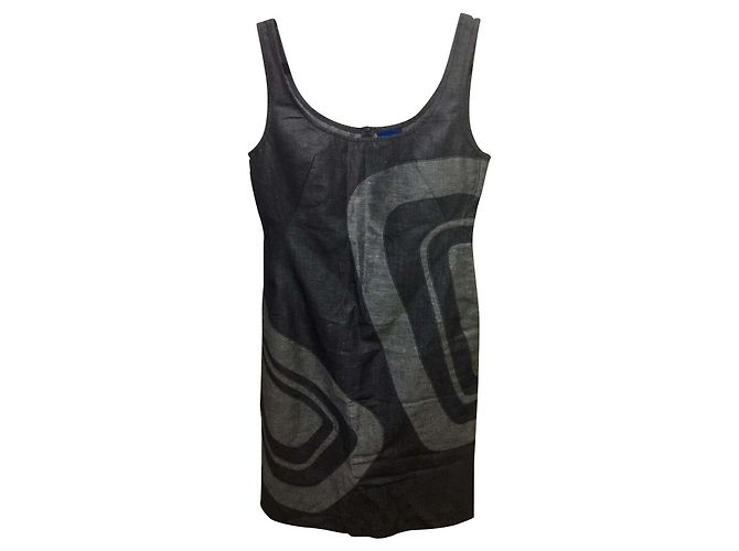 Vestido Kenzo Patchwork Geométrico Algodón Lino Gris Gris antracita