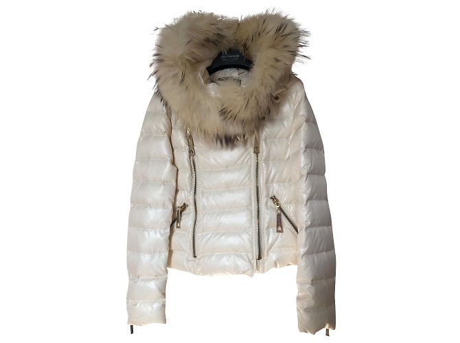 Jaqueta de Plumas ROCCOBAROCCO Creme com Capuz de Pele Cru