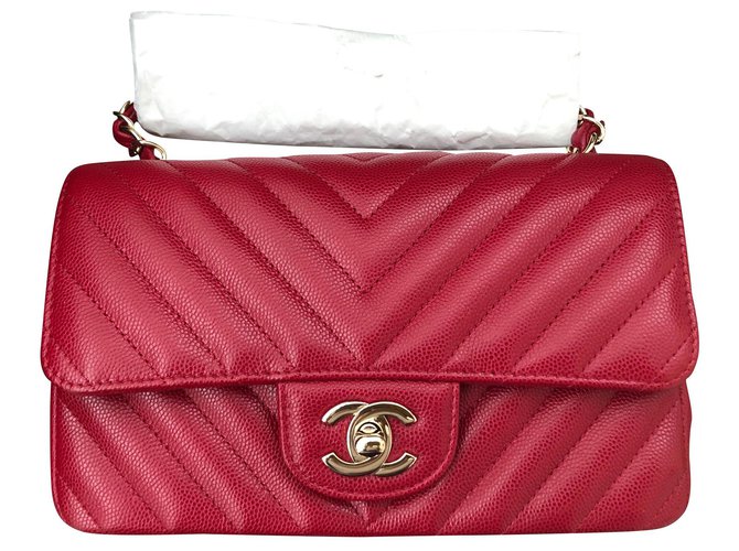 Chanel Mini rectangulaire Cuir Rouge  ref.191966