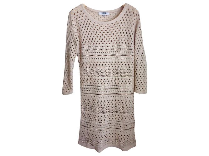 Mini vestido de crochê Tibi bege de algodão