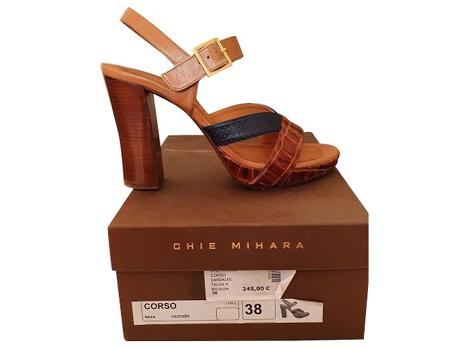 Sandales à talons hauts Chie Mihara Corso en cuir bleu marron Marron clair Marron foncé