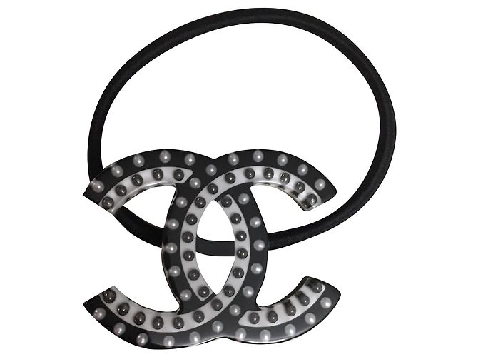 Cambon Chanel Diadema elástica para cabello Negro Blanco