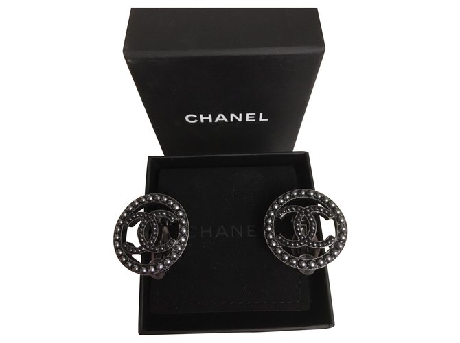 Cambon Chanel New Clip Earrings Dark grey Steel  ref.192290