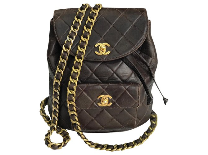 Chanel Iconic Duma Brown Backpack Vintage Dark brown Leather ref.192303 -  Joli Closet