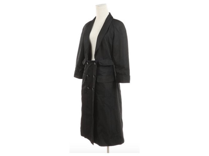 CHANEL Black silk coat coat T42 Nearly new condition  ref.192308