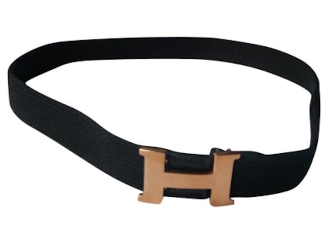 Hermès HERMES Vintage canvas mini constance belt 1984 Black Cotton  ref.192315