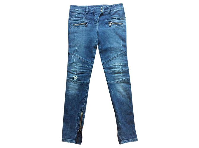 Balmain distressed biker jeans Blue Cotton  ref.192369