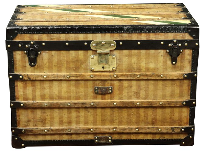 Superb Louis Vuitton trunk in striped canvas 1870/1890 Brown Cloth  ref.192388