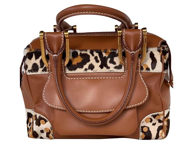 Chopard Borsa da donna in pelle abbinata a pony stampato leopardato Caramello