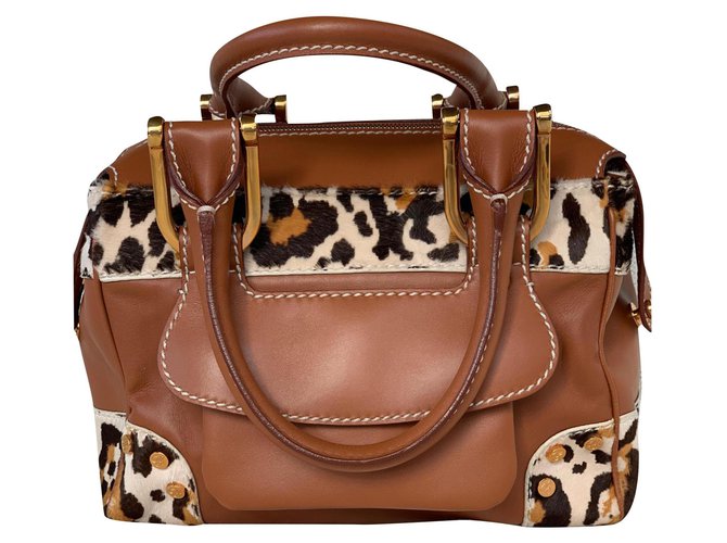 Chopard Ladies leather handbag combined with leopard printed pony hair Caramel  ref.192438