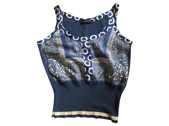 Top in seta Etro blu e ecru Blu navy