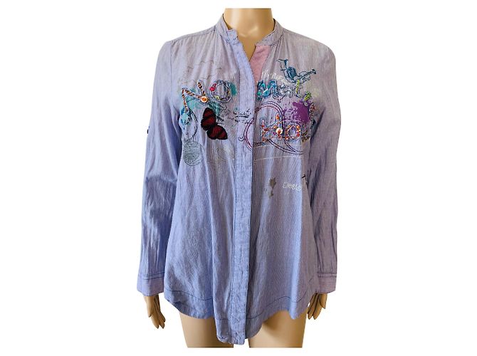 Top de algodón azul Desigual Talla S