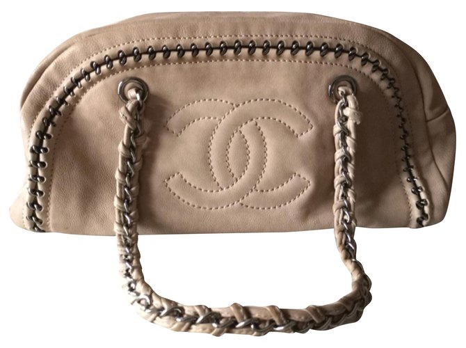 Chanel luxe ligner bowler shoulder bag Beige Leather  ref.192480