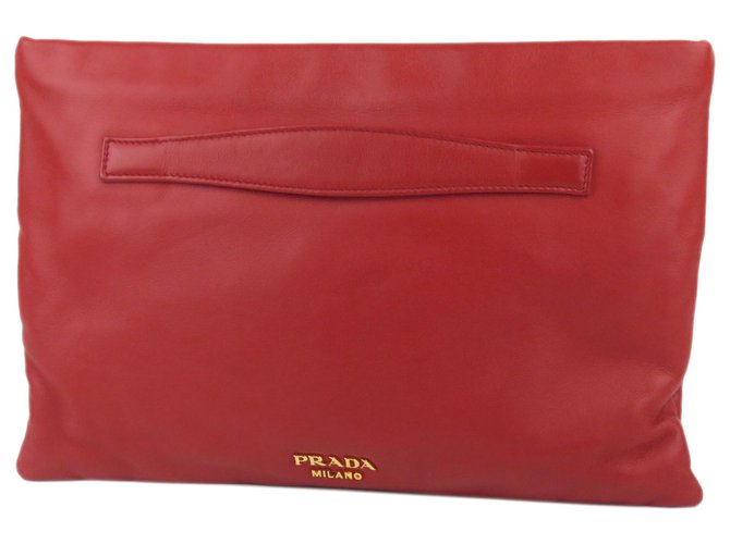 Prada Red Leather Clutch Bag Pony-style calfskin  ref.192570