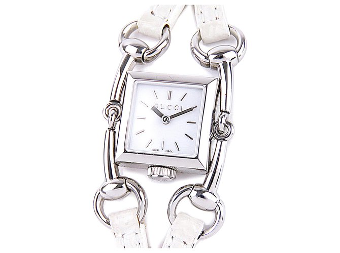 Gucci Silver Signoria Watch Silvery White Leather Steel Metal Pony-style calfskin  ref.192581