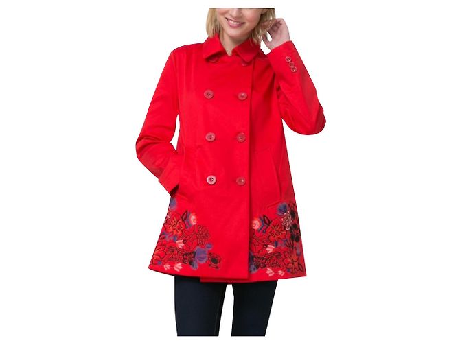 Cappotto lungo floreale rosso Desigual