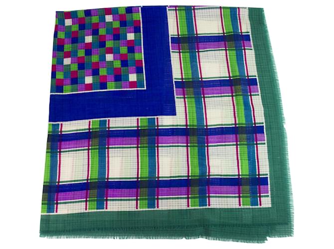 Yves Saint Laurent extra large Square Wool Silk Scarf pashmina multicolor check Multiple colors  ref.192665