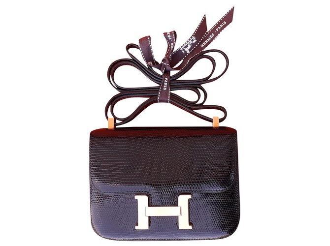 Hermès Micro Constance Handtasche schwarze Eidechse Exotisches Leder  ref.192685