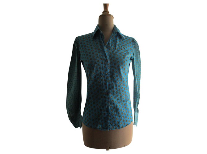 Yves Saint Laurent Shirt, 40. Turquoise Cotton  ref.192693