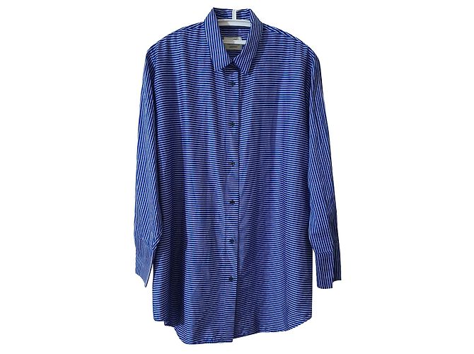 Camicia Tunica Mads Norgaard Rigata Blu Bianca Cotone Bianco