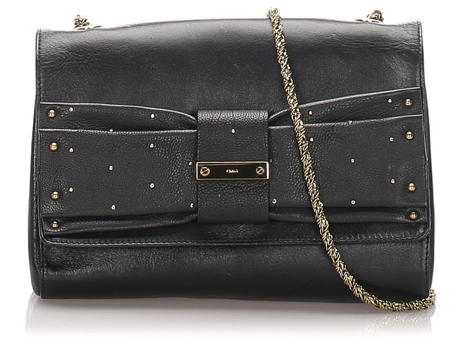 Chloé Chloe Black June Bow Leather Shoulder Bag Pony-style calfskin  ref.192801