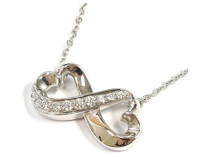 Tiffany & Co Tiffany Silver lined Loving Heart Necklace Silvery Metal  ref.192822