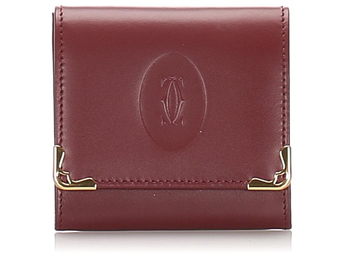 Cartier Red Must de Cartier Leather Coin Pouch Dark red Pony-style calfskin  ref.192851