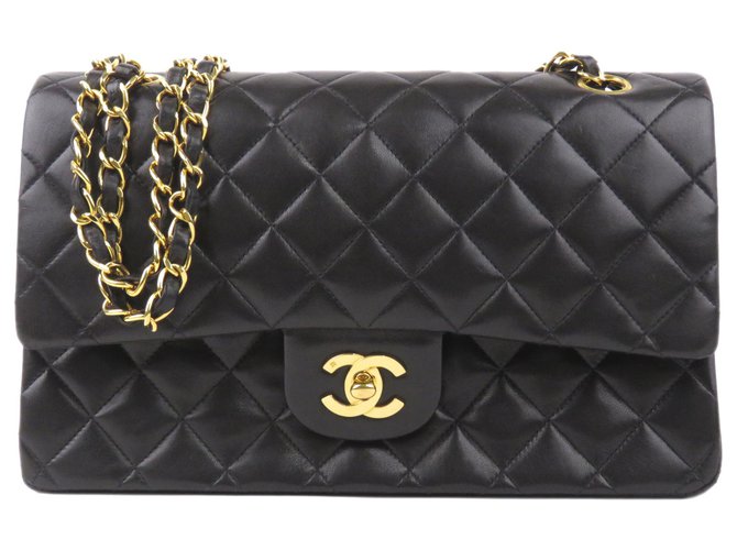 Chanel Black Classic Medium pele de carneiro forrado Flap Bag Preto Couro  ref.192859