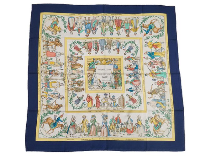 Hermès Hermes Blue Costumes Civils Actuels Silk Scarf Multiple colors Cloth  ref.192868